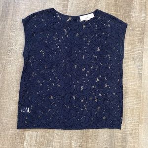 LOFT Navy Blue Lace Top